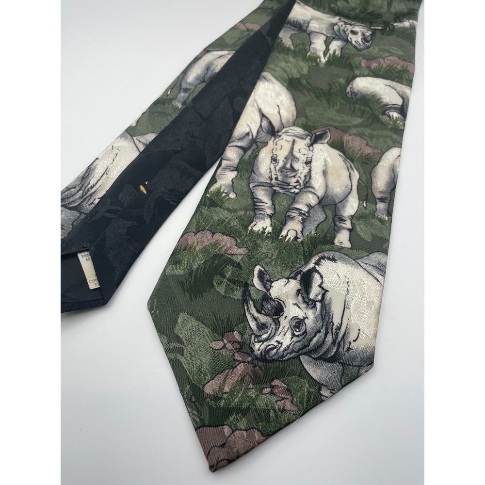 Animal Tracks Rhino Print Necktie Men's 100% Polyester Green Safari